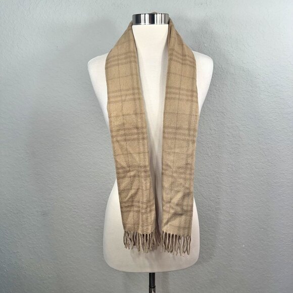 Burberry London Vintage Cashmere Tan Plaid Scarf - Picture 2 of 9